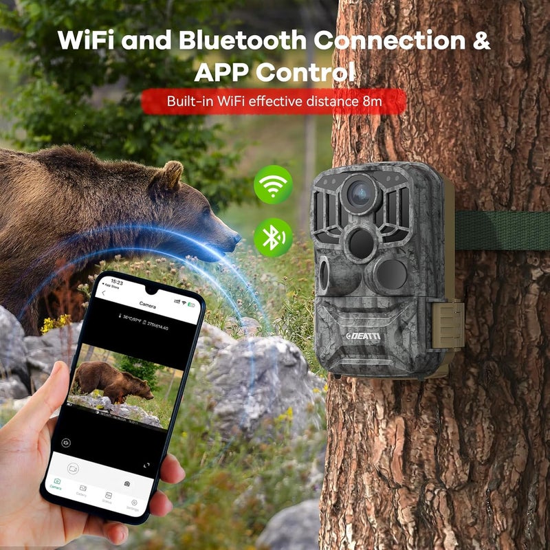 DEATTI Trail Camera 48MP 4K Game Camera with 8 Batteries 32GB SD Card,WiFi Bluetooth Connection,Trail Cameras with Night Vision Motion Activated Waterproof for Wildlife Deer Outdoor 0.1s Trigger Time - Image 3